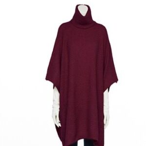 Cejon Burgundy Red Poncho One Size Women’s Cowl Neck NWT